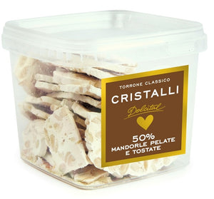 Cristalli Almond Torrone Chips in Plastic Pail